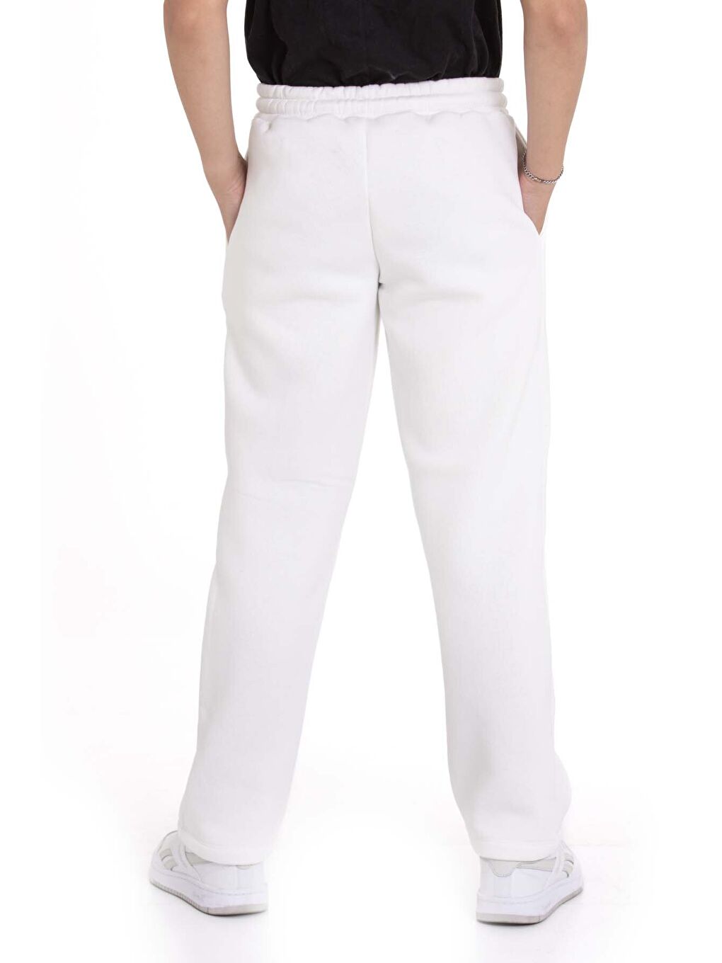 Beyaz Erkek Çocuk Çima Detaylı Şardonlu Eşofman Altı 21470-2