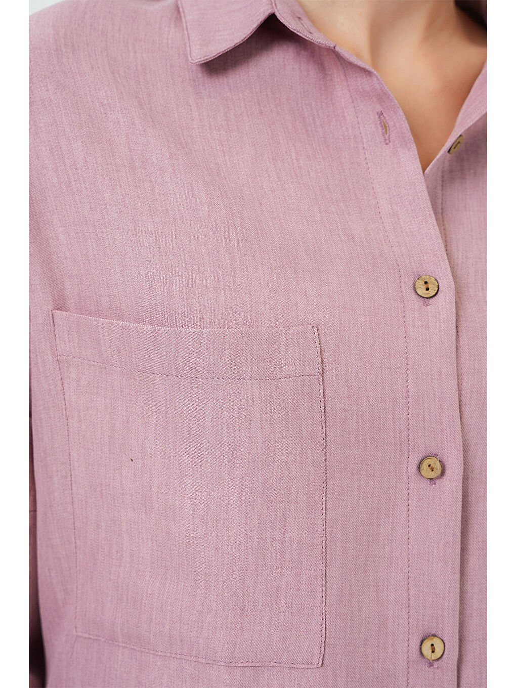 Pembe 20126 Oversize Keten Gömlek - Gül Kurusu-4