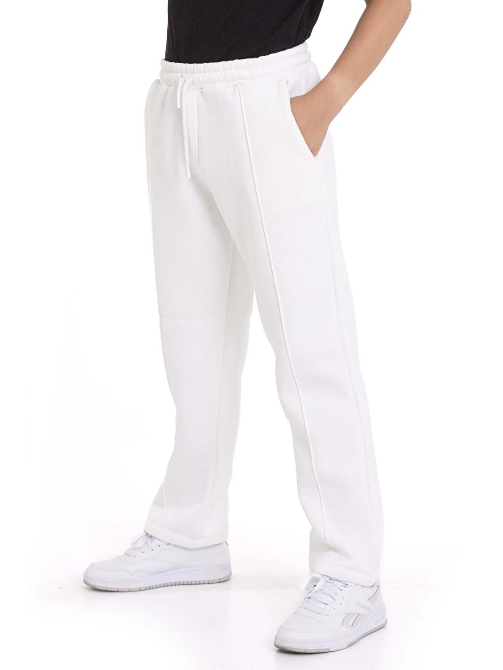 Beyaz Erkek Çocuk Çima Detaylı Şardonlu Eşofman Altı 21470-3