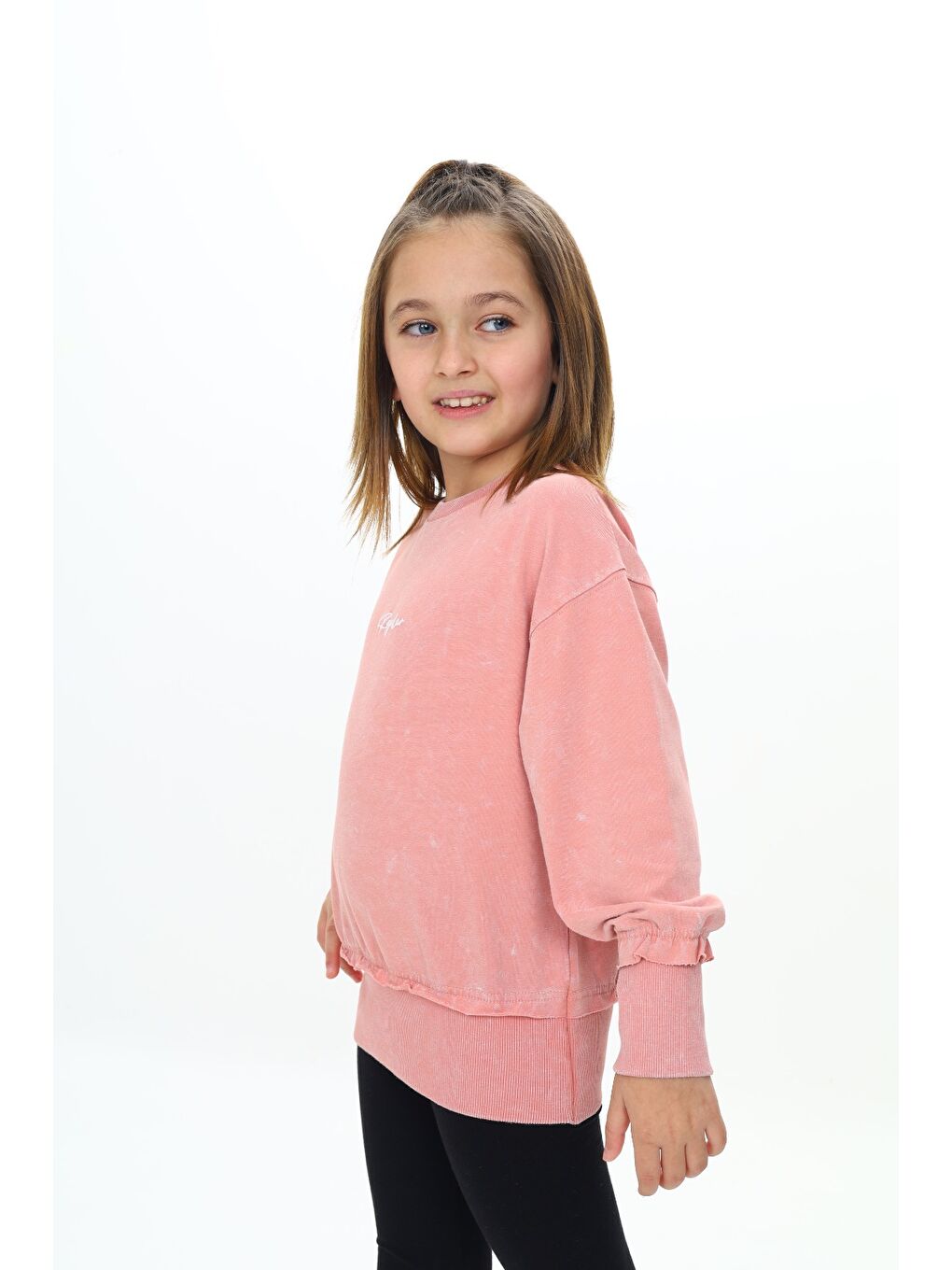 Mercan Kız Çocuk Yıkamalı Nakışlı Sweatshirt