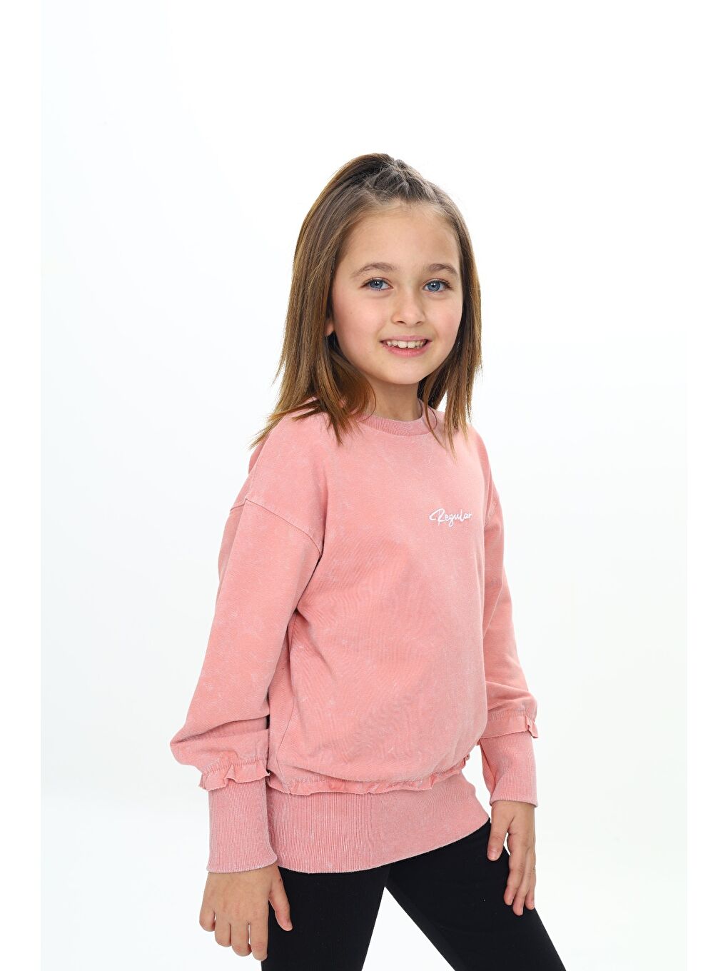 Mercan Kız Çocuk Yıkamalı Nakışlı Sweatshirt-1