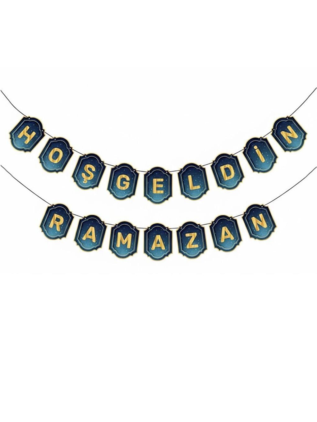 Hoşgeldin Ramazan Duvar Yazısı Banner Süs Altın Varaklı Lacivert-1