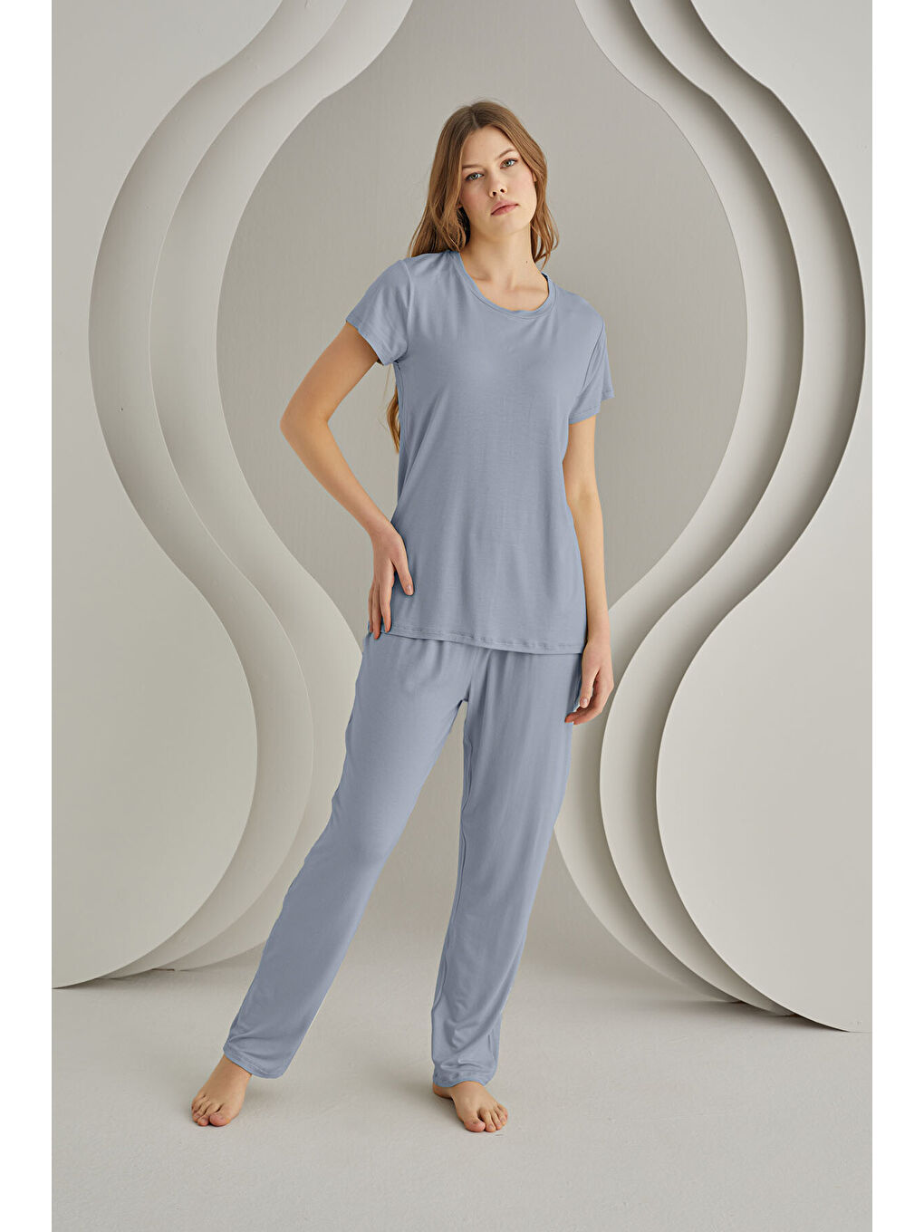 İndigo Viskon Sütyenli Pijama Takımı