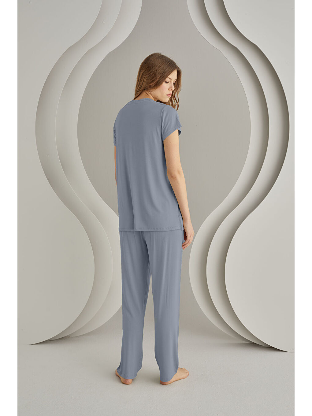 İndigo Viskon Sütyenli Pijama Takımı-1