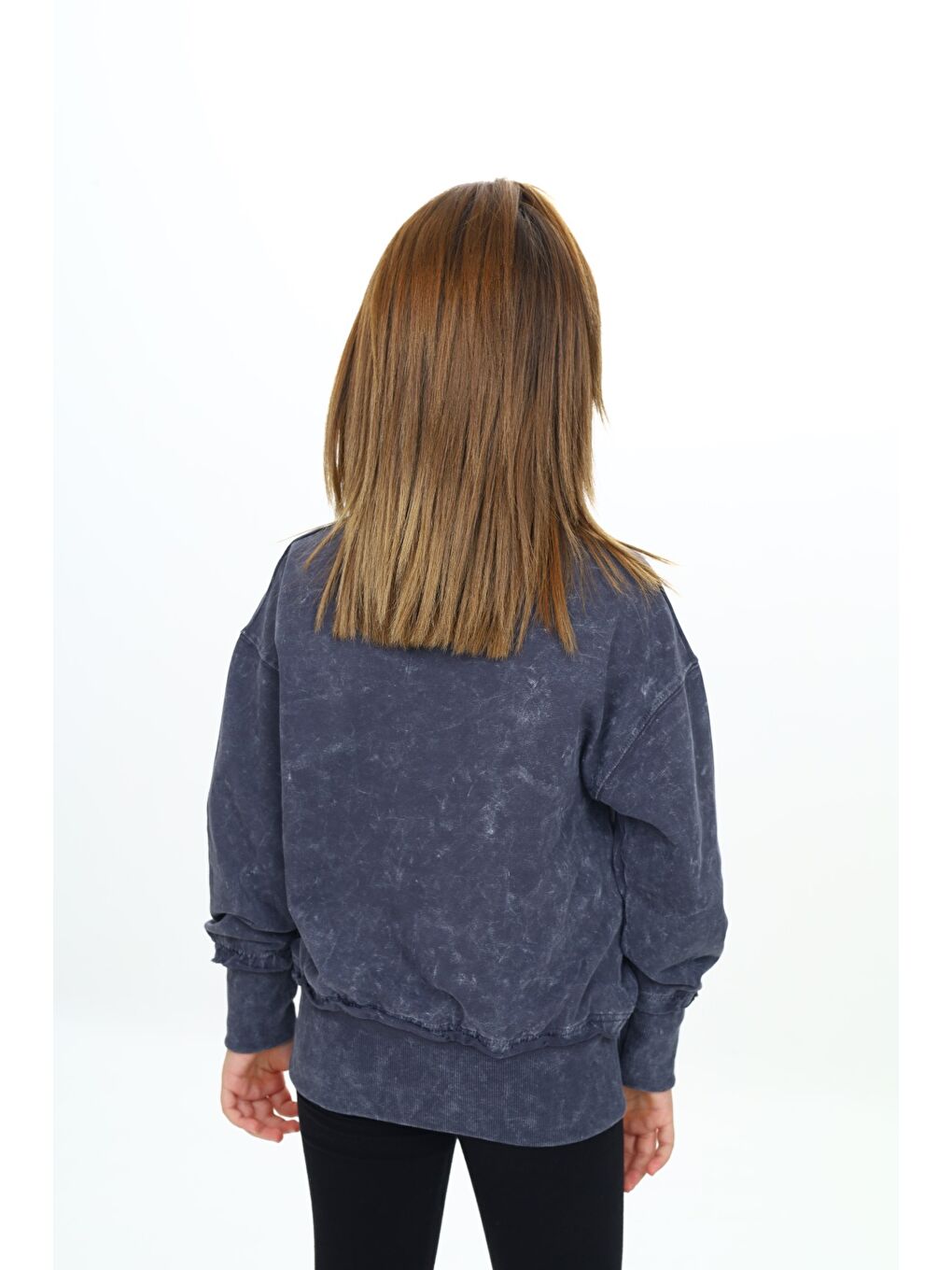 Gri Kız Çocuk Yıkamalı Nakışlı Sweatshirt-3