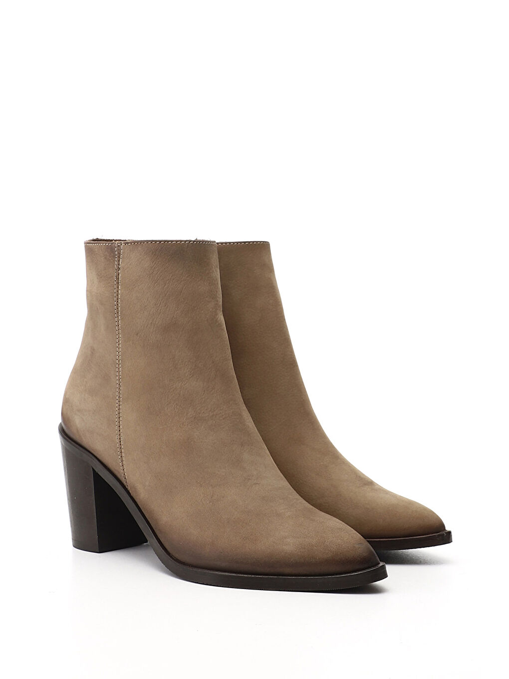 Bej Kadın VİZON Fermuarlı Sivri Burun Hakiki Deri Bot-1