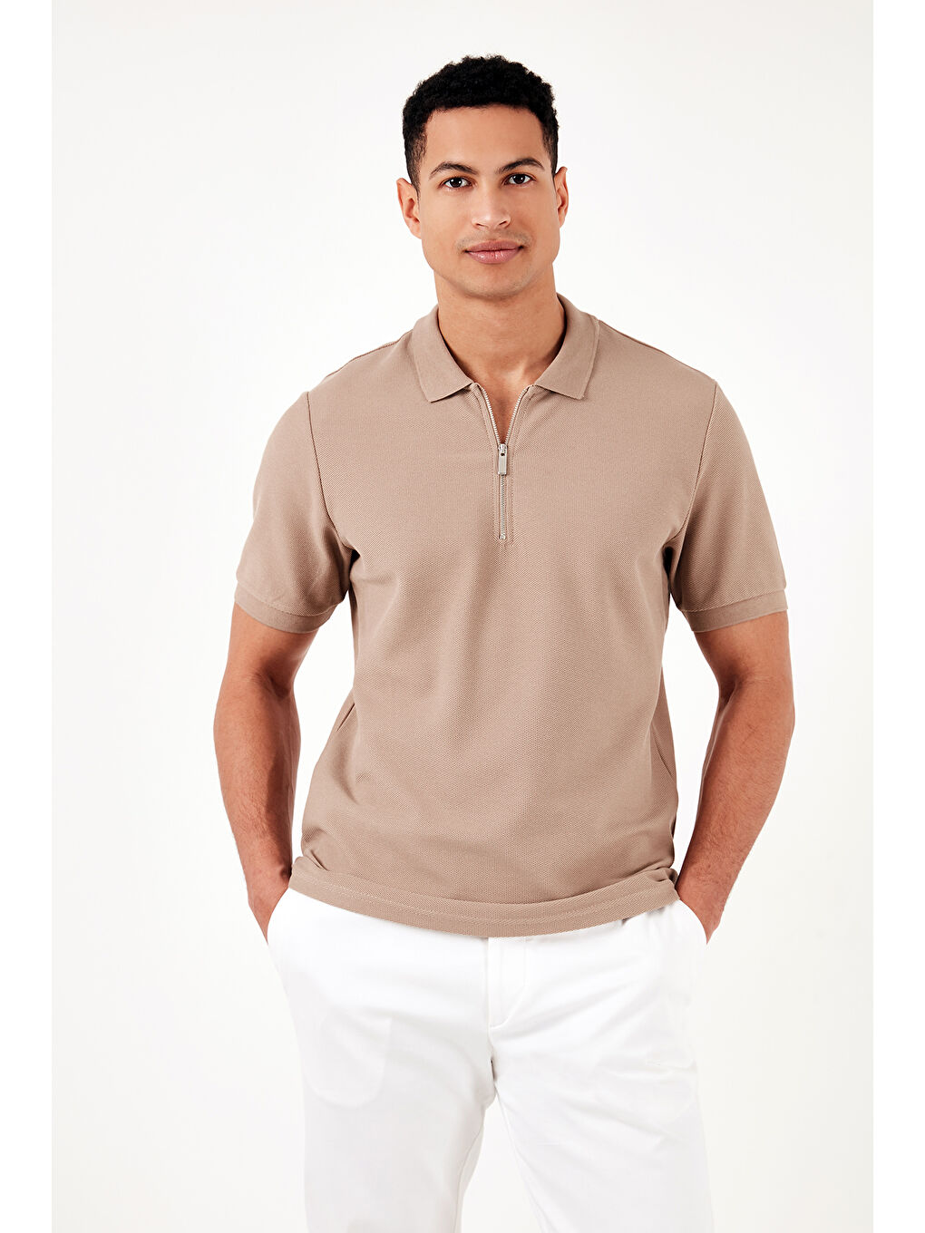 Gri Pamuklu Regular Fit Yarım Fermuarlı 3'lü Paket Polo Yaka %100 Pamuk Tişört 5902434S3-2