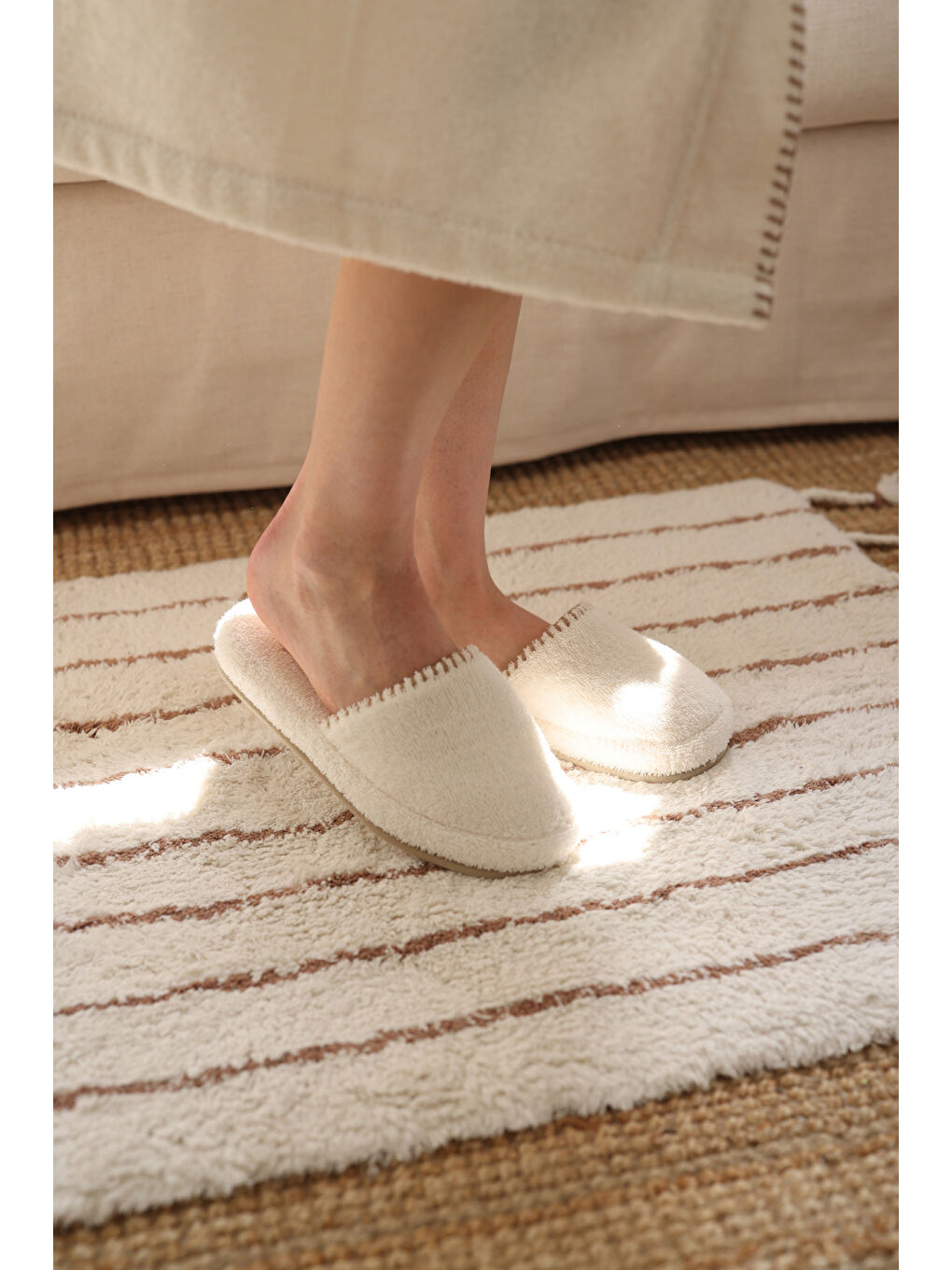 Shadow %100 Pamuk Unisex Havlu Terlik Ekru-1