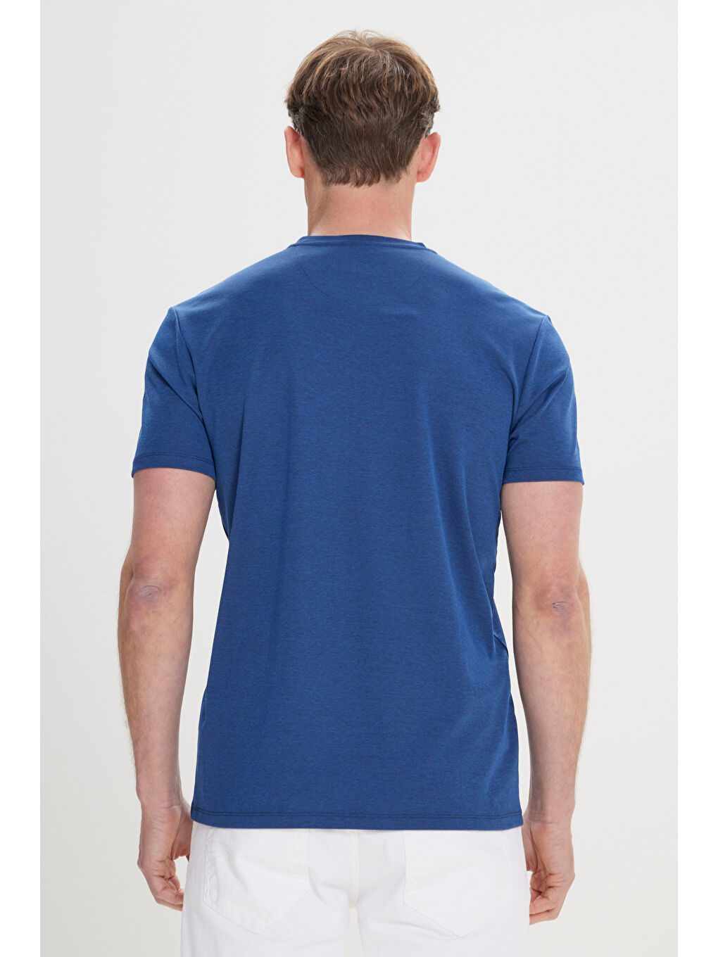 Erkek Lacivert Slim Fit Dar Kesim Bisiklet Yaka Pamuklu Tişört-3