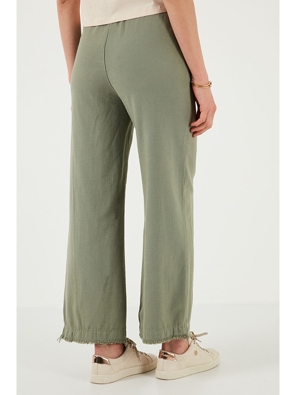 Haki Pamuklu Relaxed Fit Yüksek Bel Geniş Paça Pantolon 668Yp5275-6