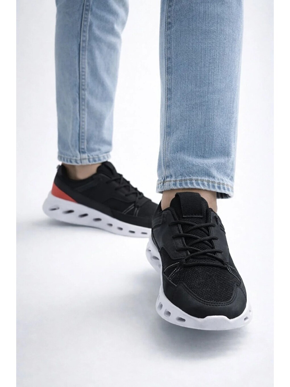 Siyah Erkek Beyaz Street Style Sneaker Hafif Esnek Taban Günlük Kullanım Spor Yürüyüş Ayakkabısı-6