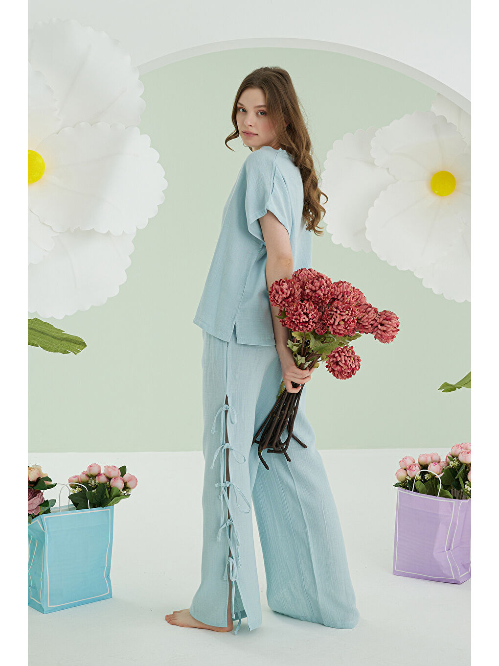 Mavi Ripper Müslin Pijama Takımı