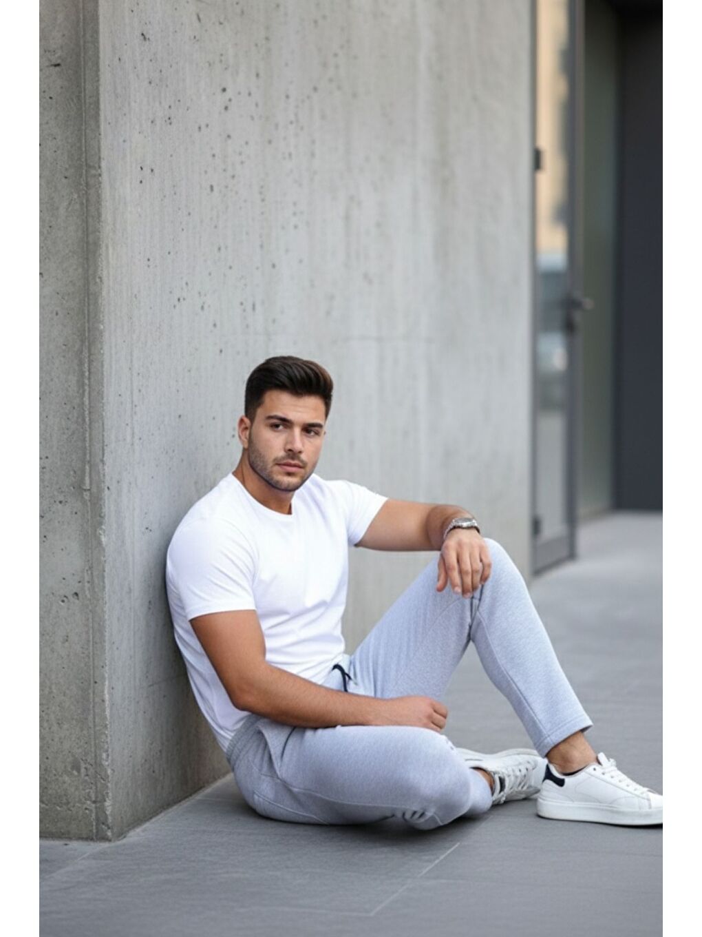 Erkek Beli Lastikli 3 Iplik Düz Paça Gri Eşofman Altı-4