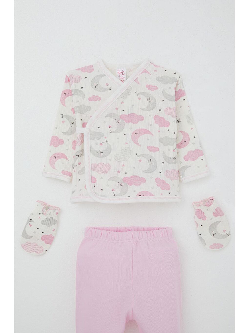 Kız Bebek Hastane Çıkışı 5 Li Gökyüzü Temalı Uykucu Ay Desenli Ekru (0-3 Ay)-2