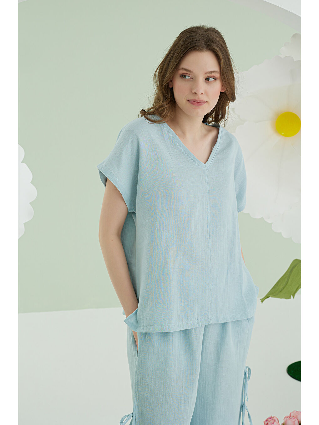 Mavi Ripper Müslin Pijama Takımı-2