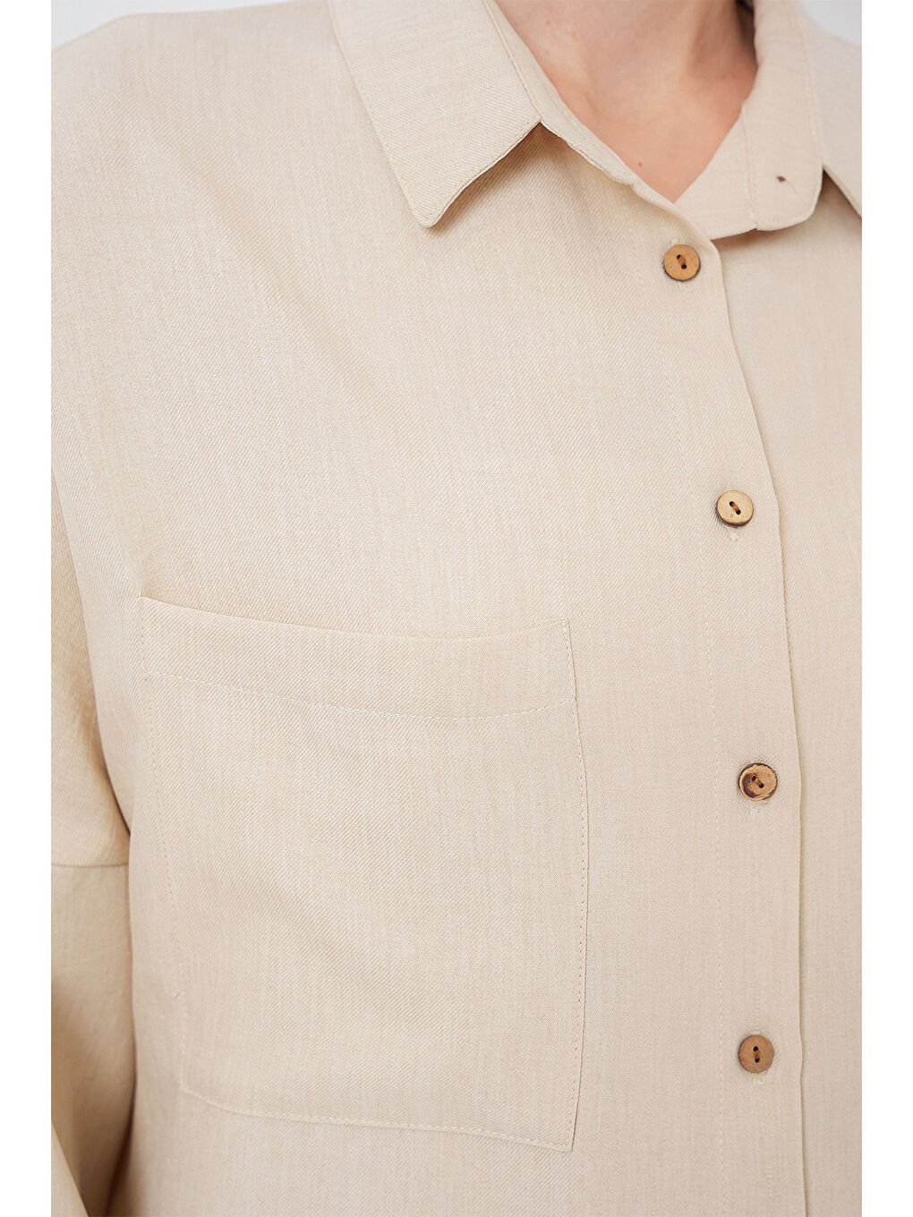 20126 Oversize Keten Gömlek - Bej-4