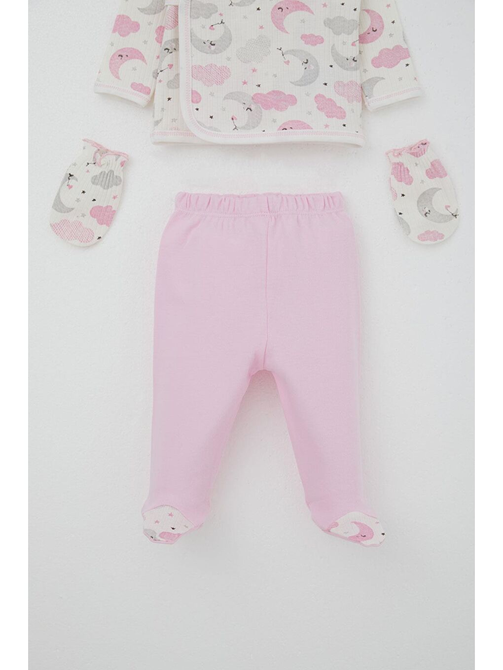 Kız Bebek Hastane Çıkışı 5 Li Gökyüzü Temalı Uykucu Ay Desenli Ekru (0-3 Ay)-3