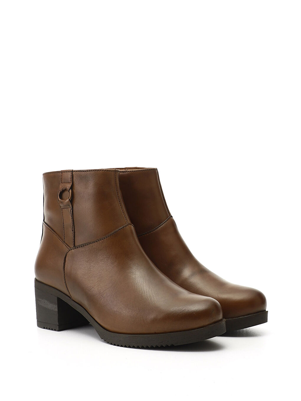 Kahverengi Kadın KAHVERENGİ-TABA Fermuarlı Kalın Topuklu Hakiki Deri Bot-1