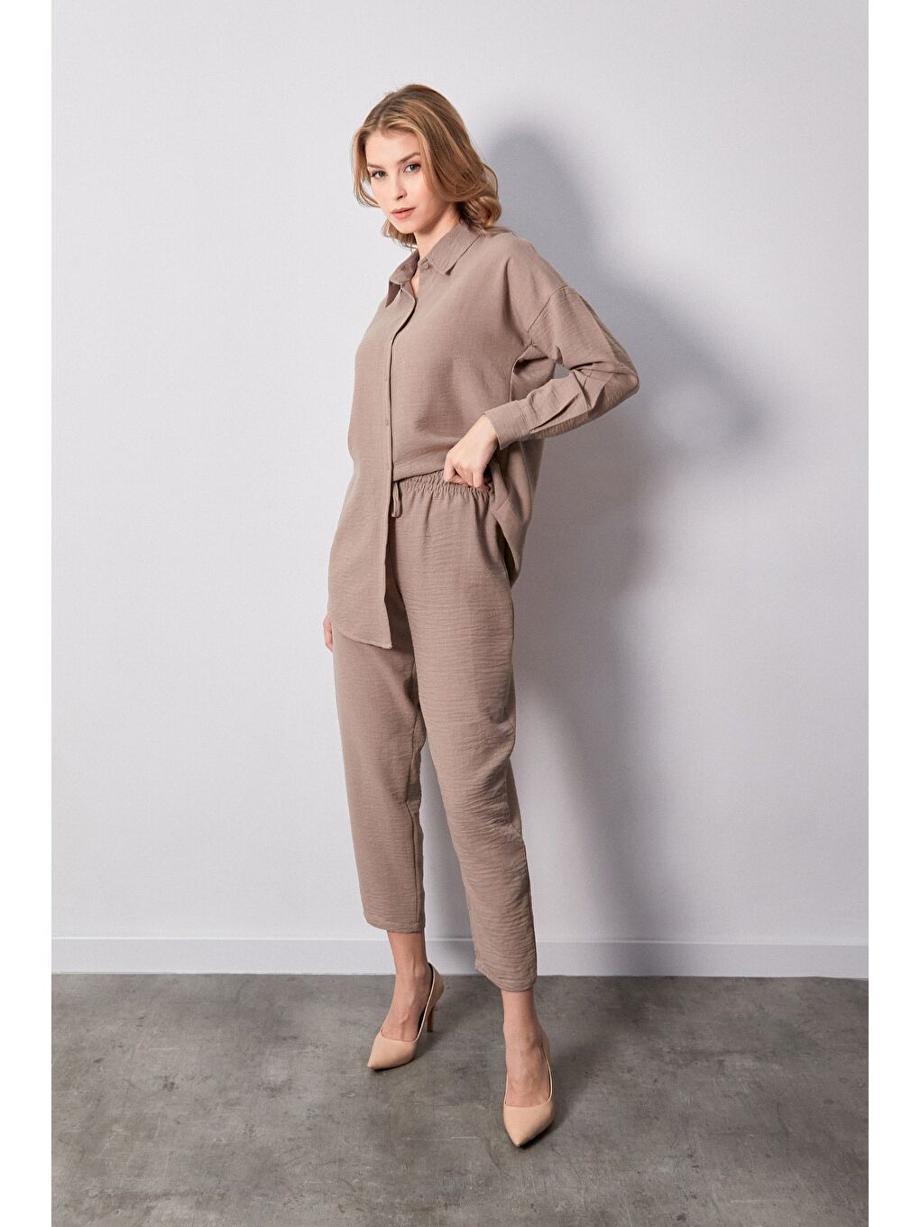 Bej Fullamodest Basic İkili Keten Takım