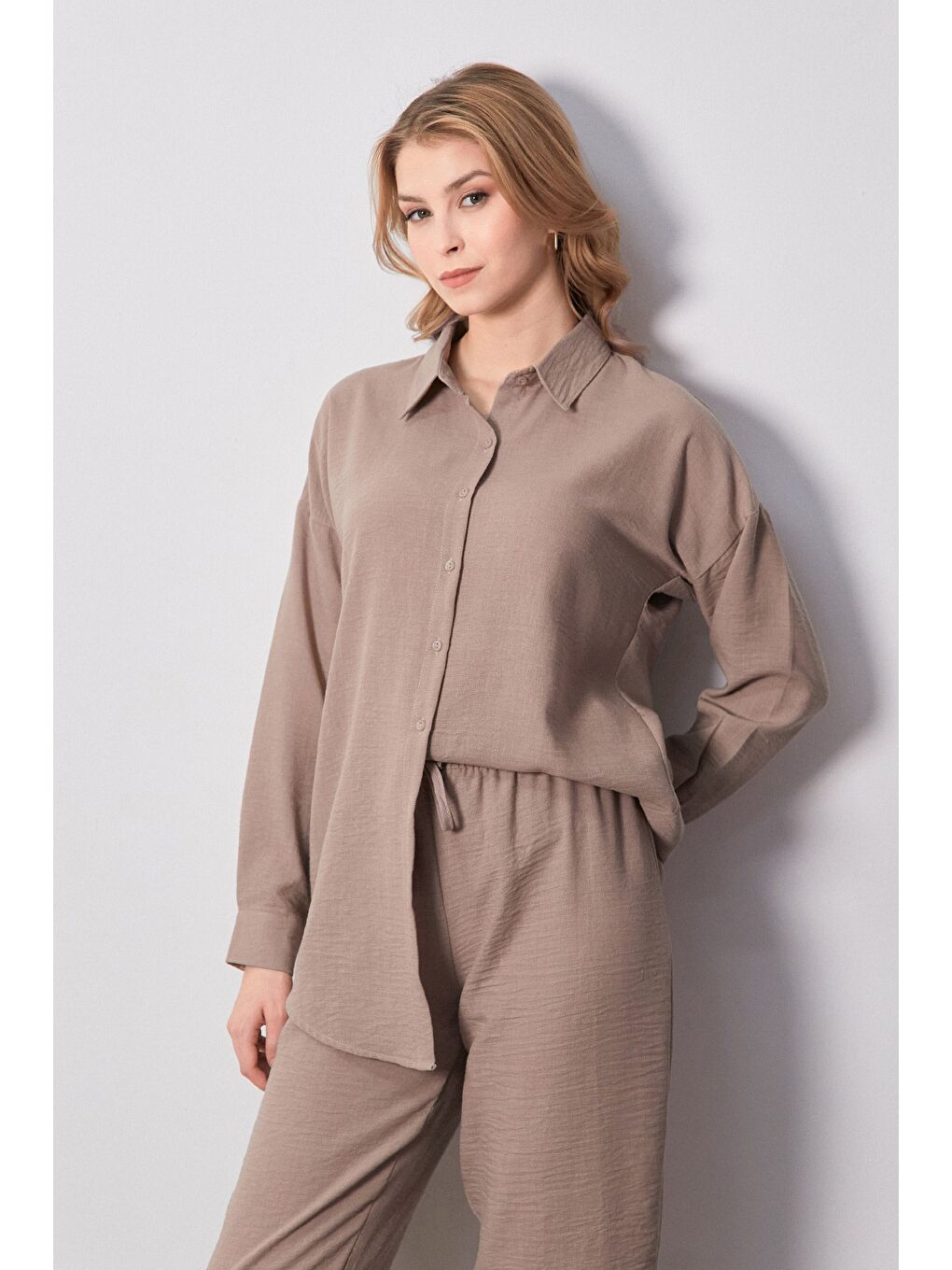 Bej Fullamodest Basic İkili Keten Takım-1