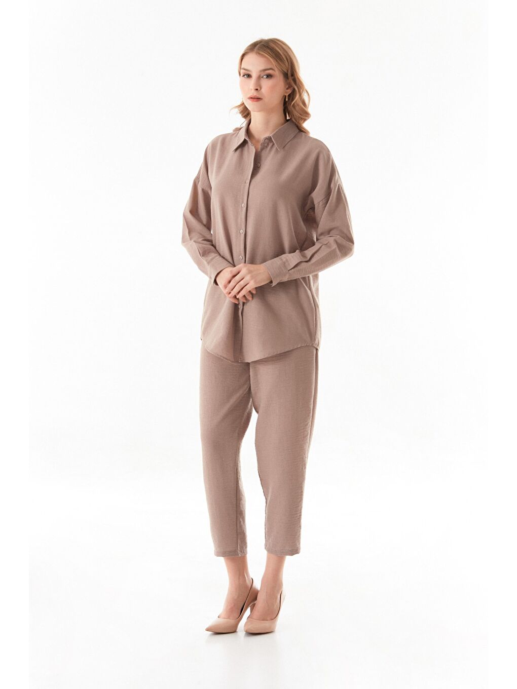 Bej Fullamodest Basic İkili Keten Takım-4