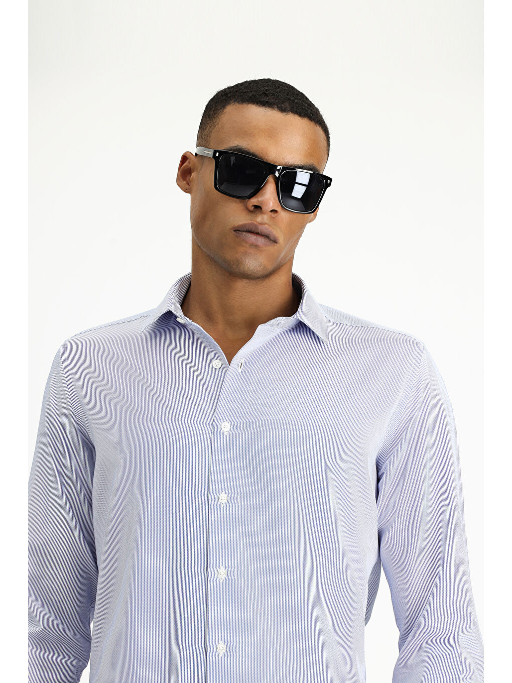 Mavi Uzun Kol Slim Fit Dar Kesim Klasik Desenli Pamuklu Kolay Ütülenebilir Gömlek-2