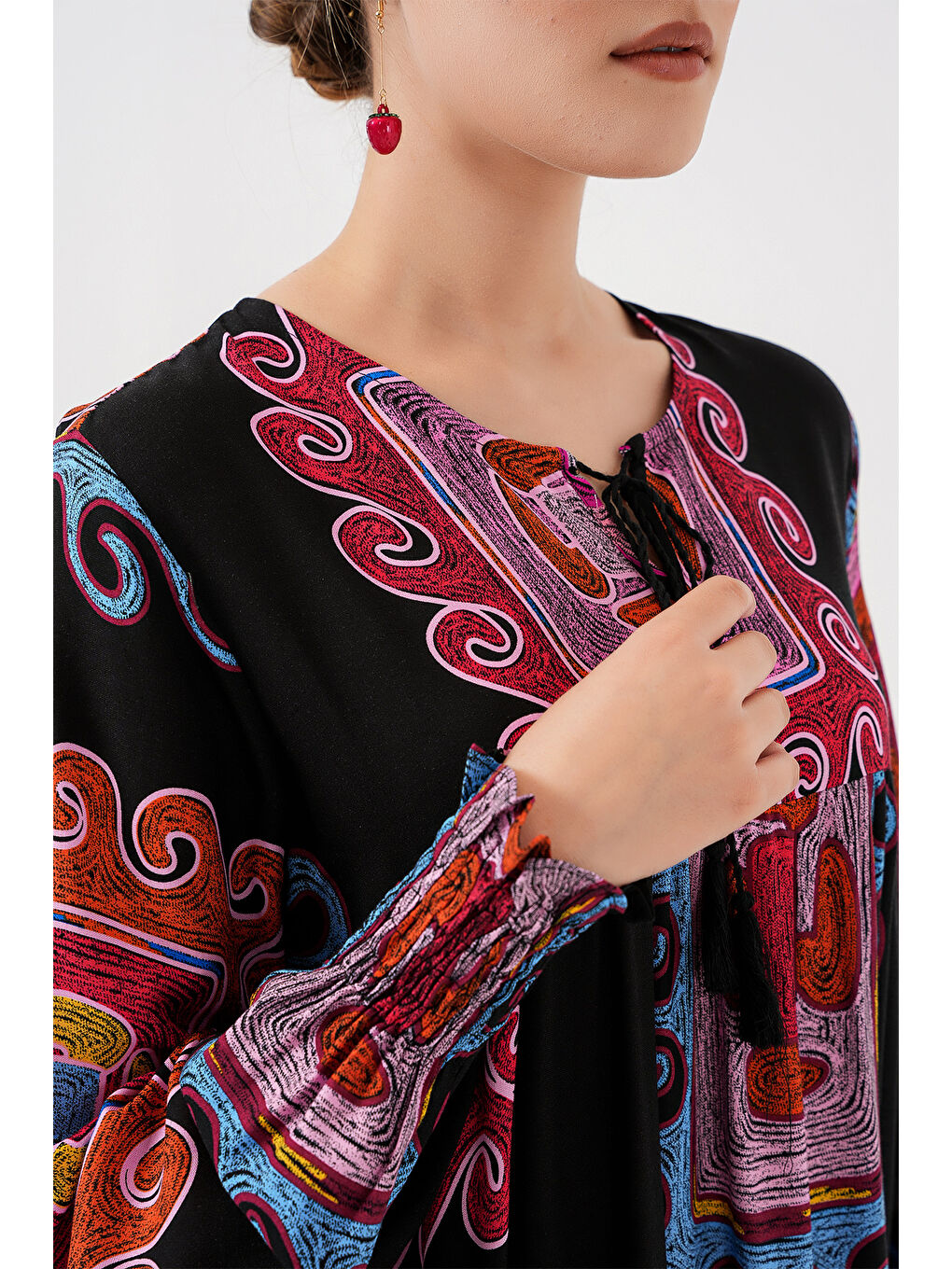 1947 Desenli Uzun Elbise - M. Kırmızı-4