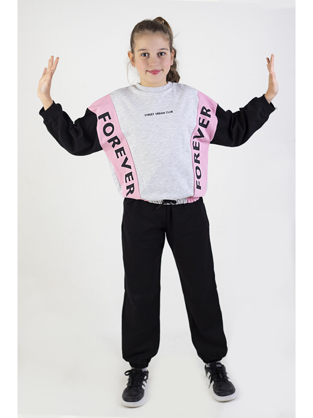 Harika KIDS Pembe Kız Çocuk Örme Forever Baskı 10-13 Yaş Basic Eşofman Takım