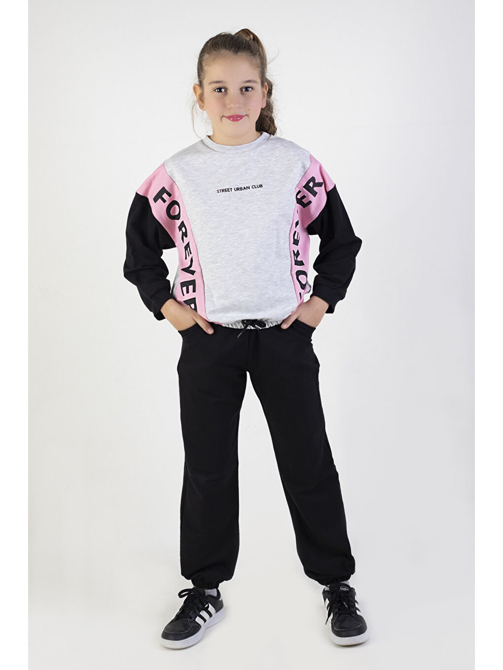 Harika KIDS Pembe Kız Çocuk Örme Forever Baskı 10-13 Yaş Basic Eşofman Takım - 3