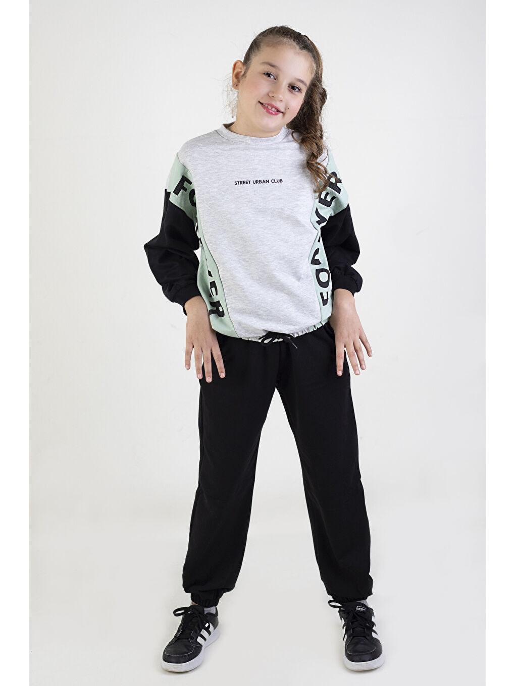 Harika KIDS Yeşil Kız Çocuk Örme Forever Baskı 10-13 Yaş Basic Eşofman Takım - 1