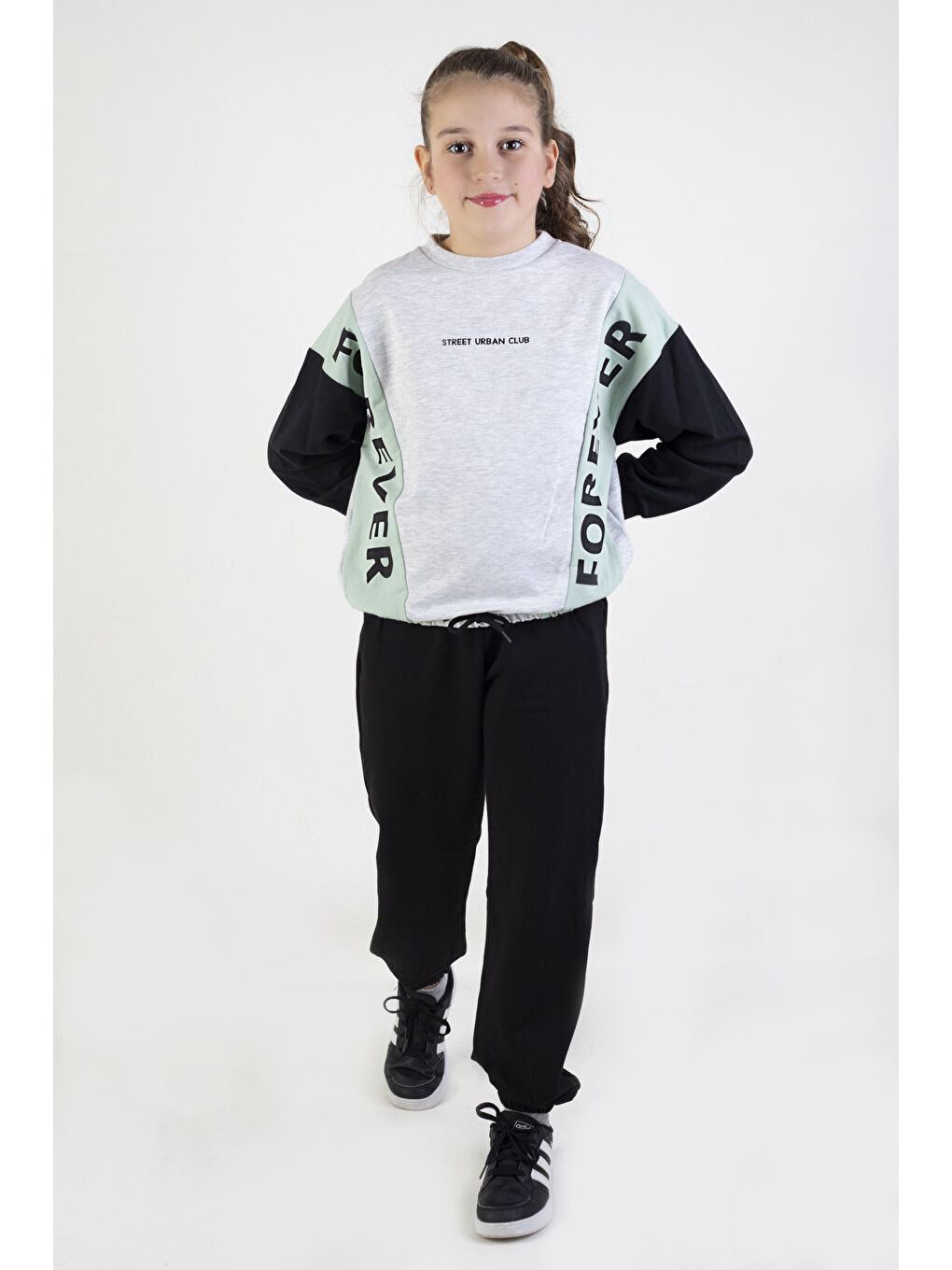 Harika KIDS Yeşil Kız Çocuk Örme Forever Baskı 10-13 Yaş Basic Eşofman Takım - 2