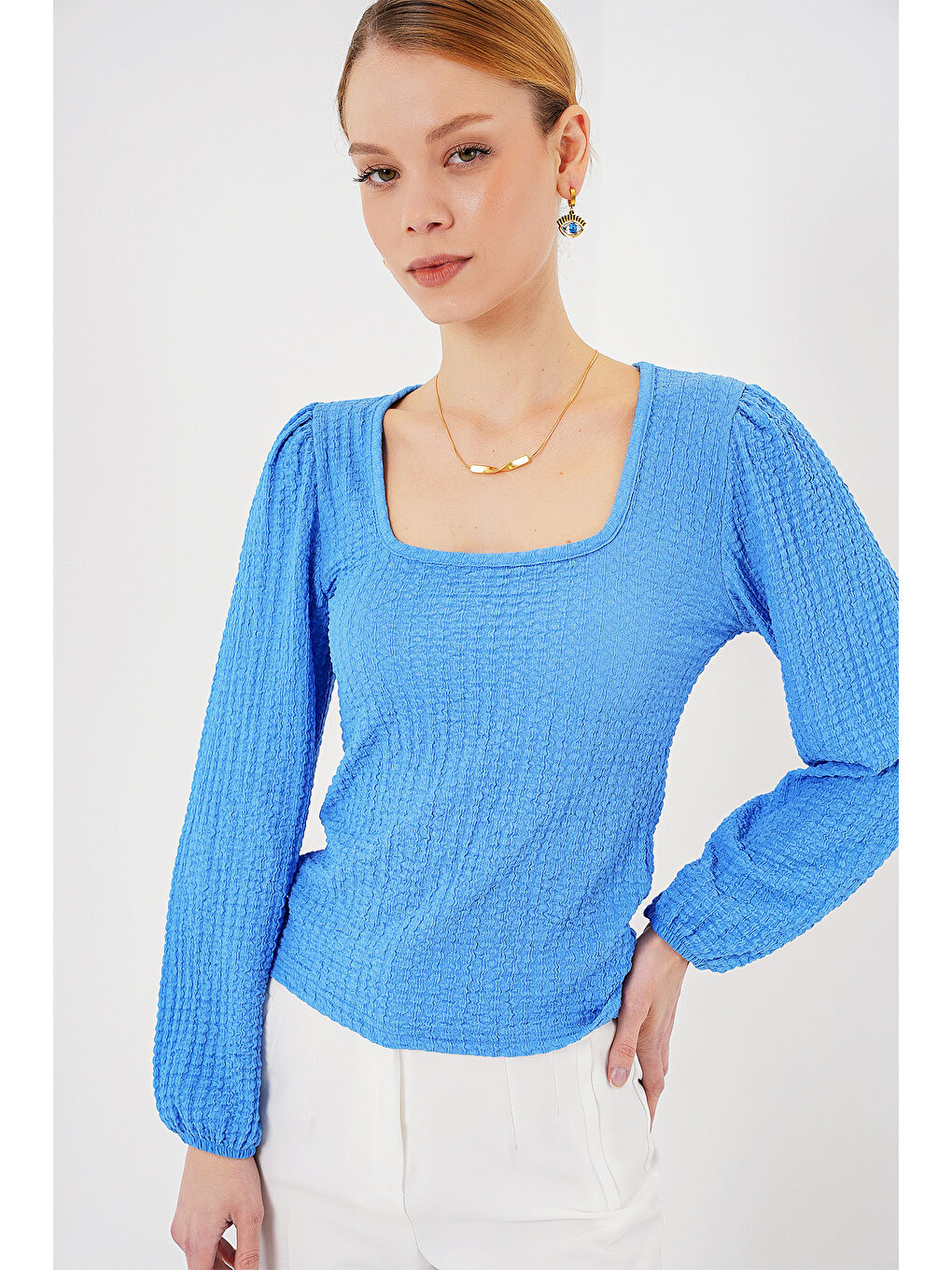 Mavi 0442 Uzun Kollu Bluz - Saks-3