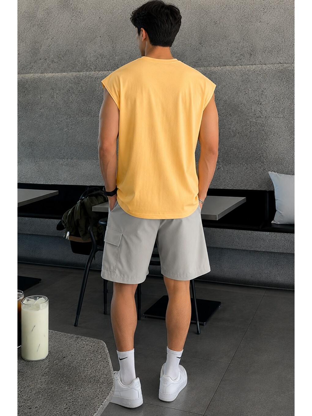 Turuncu Erkek Oversize Kolsuz Tişört %100 Pamuk Süprem Basic Bisiklet Yaka-2