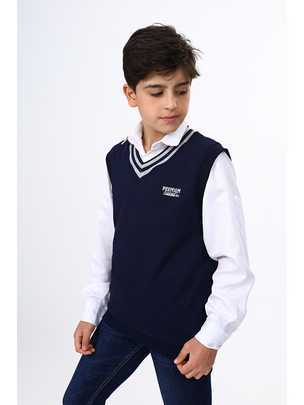 Lacivert Erkek Çocuk Okul Nakışlı Süveter-1