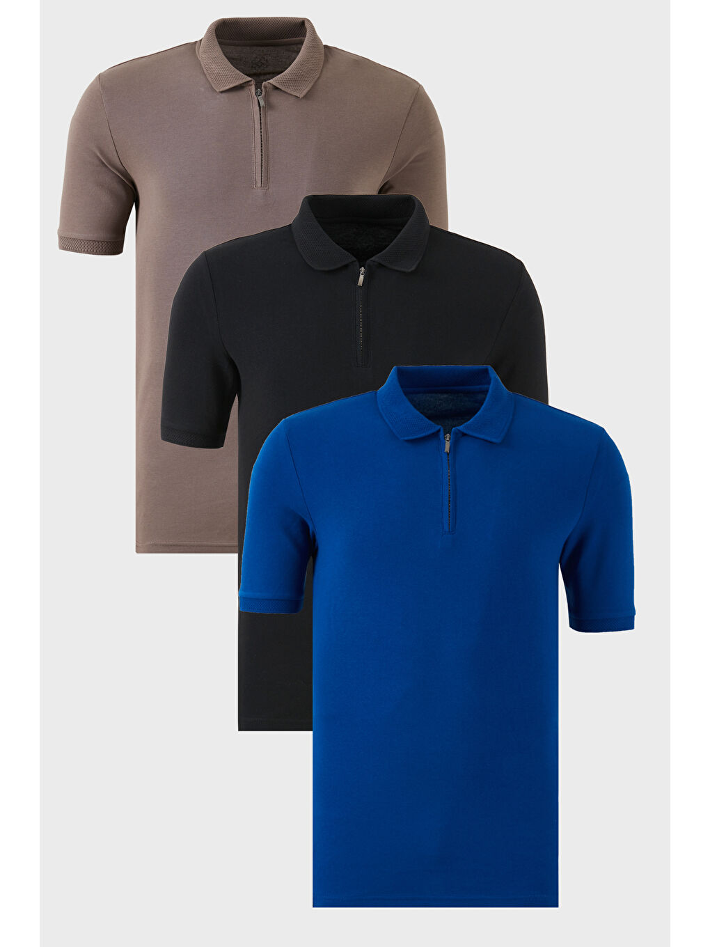 Mavi Pamuklu Regular Fit Yarım Fermuarlı 3'lü Paket Polo Yaka %100 Pamuk Tişört 5903008S3