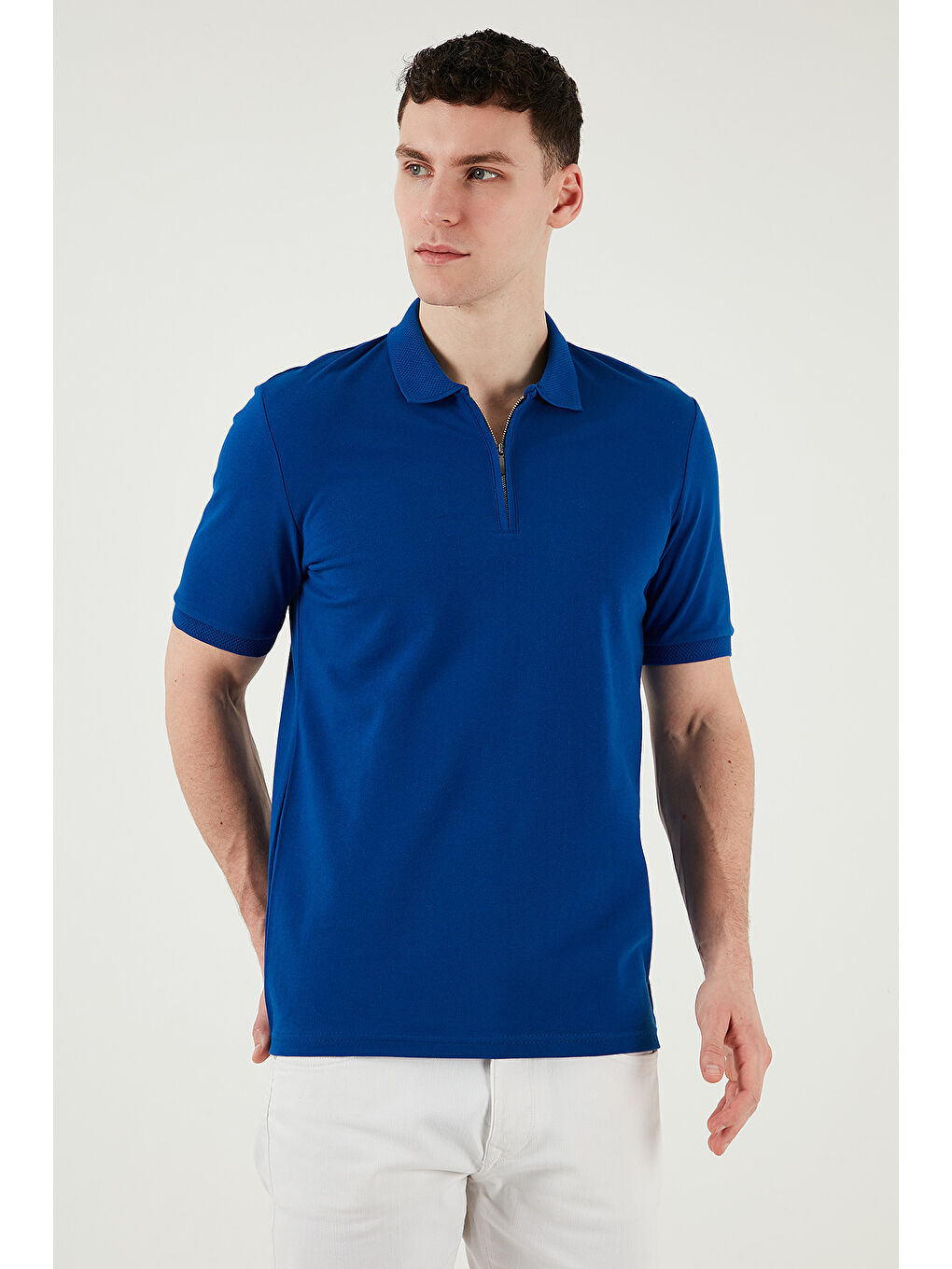 Mavi Pamuklu Regular Fit Yarım Fermuarlı 3'lü Paket Polo Yaka %100 Pamuk Tişört 5903008S3-3