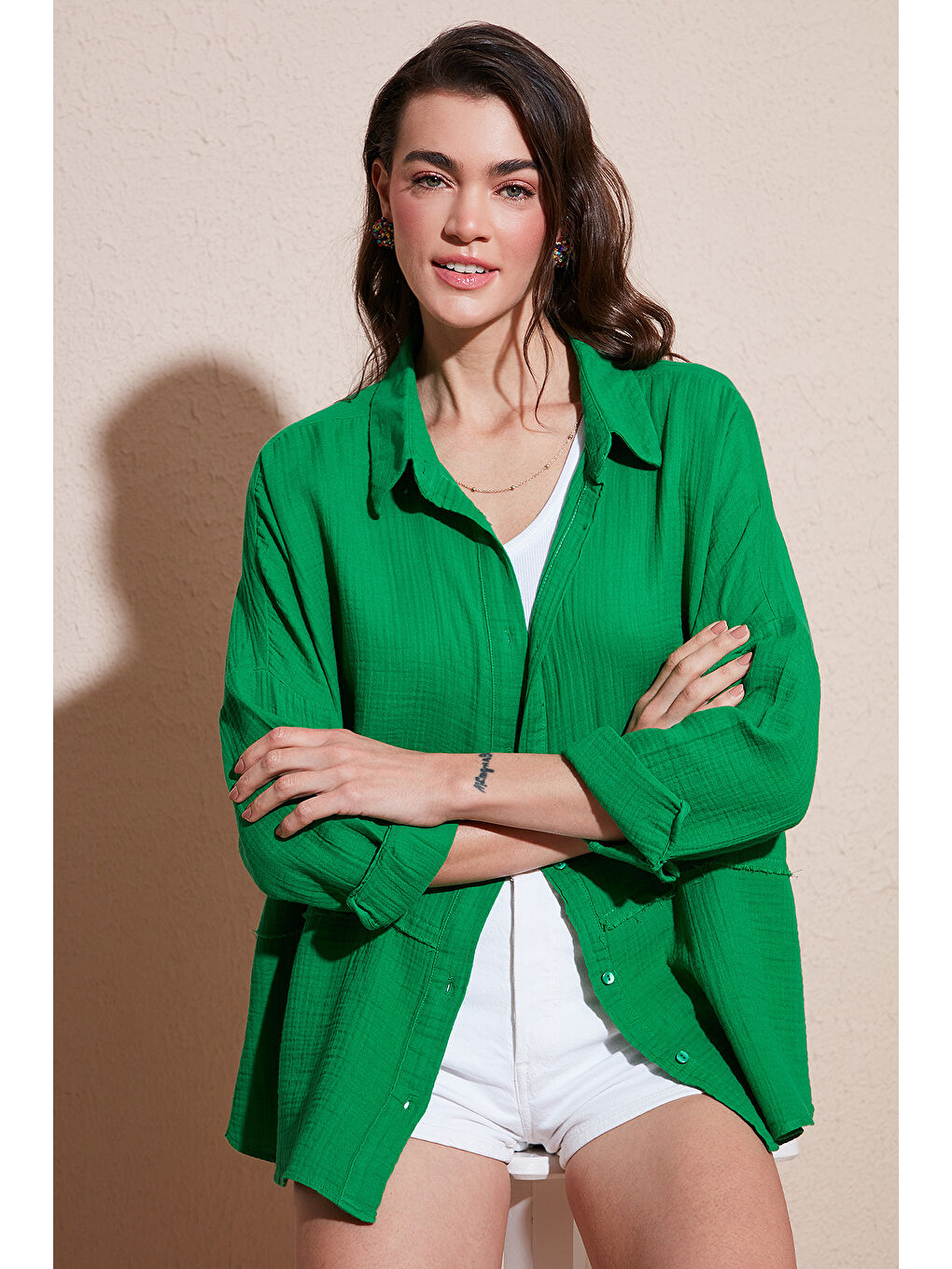 Lela Yeşil Pamuklu Regular Fit Müslin Gömlek Cf25S166905 - 2