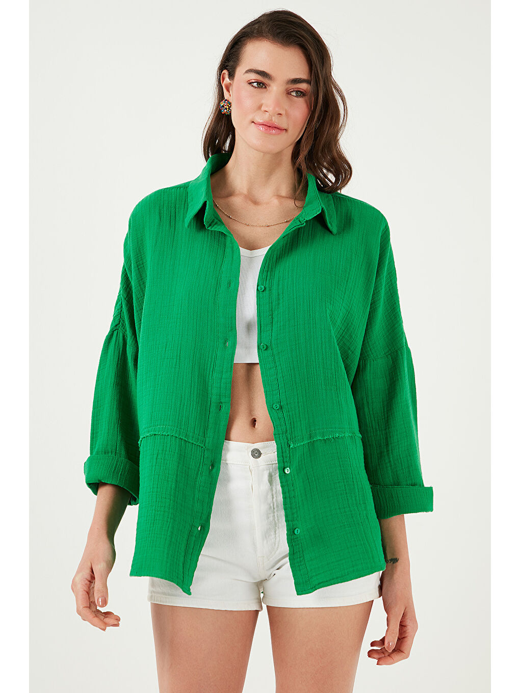 Lela Yeşil Pamuklu Regular Fit Müslin Gömlek Cf25S166905 - 4