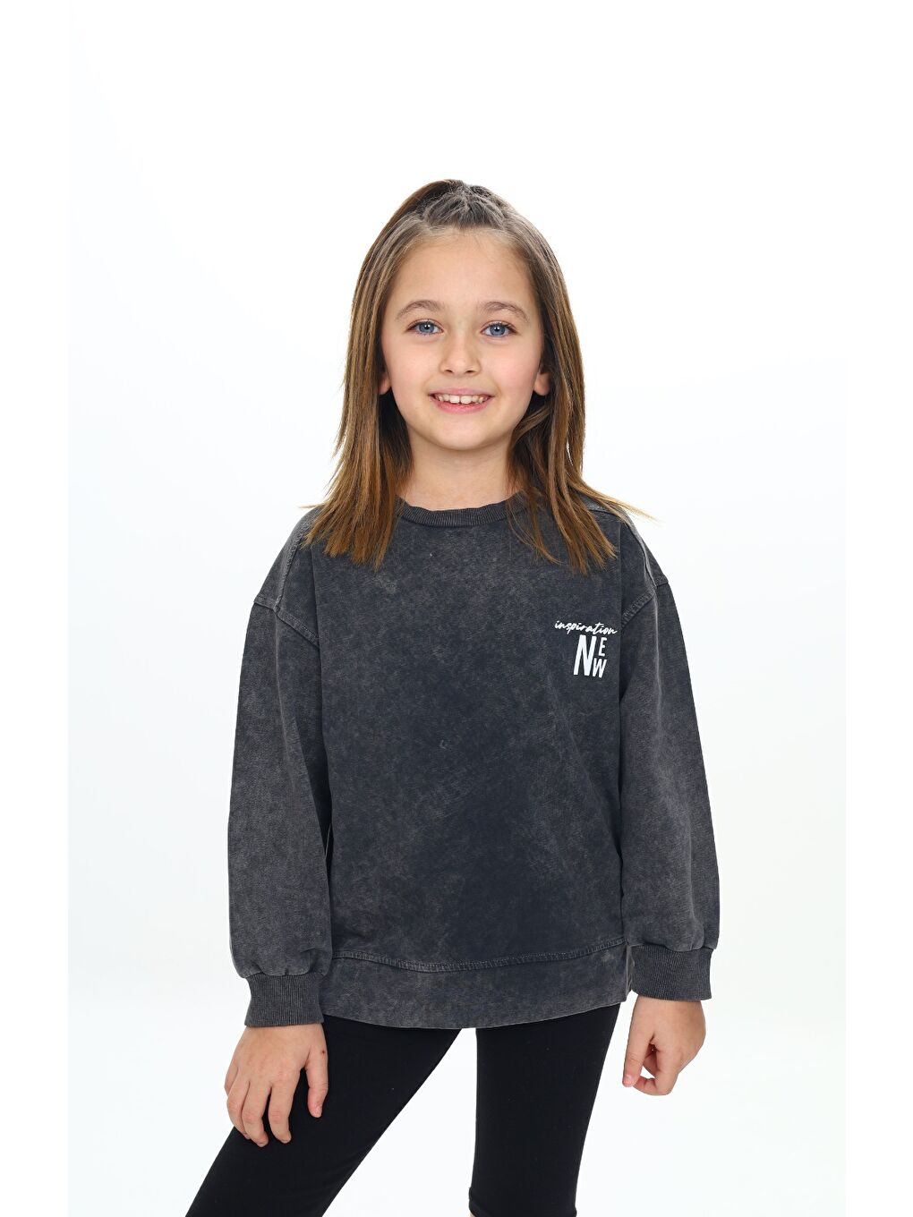 Gri Kız Çocuk Baskılı Sweatshirt