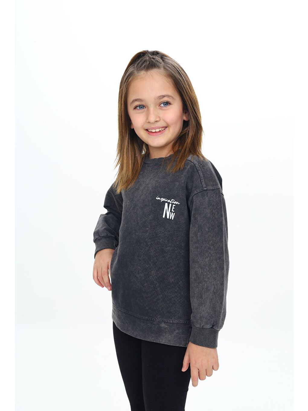 Gri Kız Çocuk Baskılı Sweatshirt-1