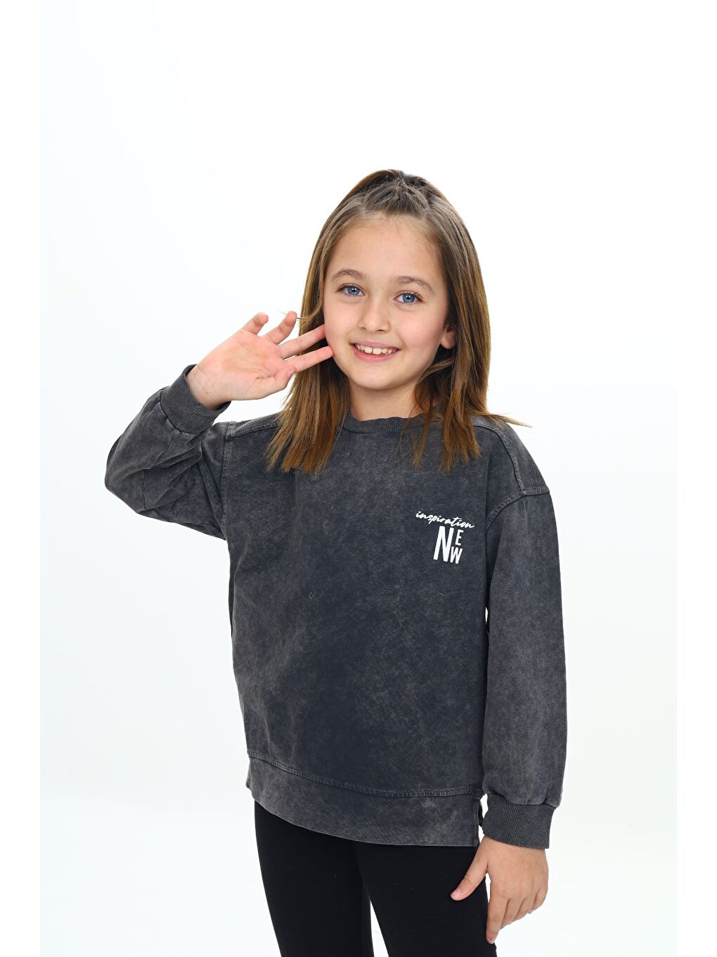 Gri Kız Çocuk Baskılı Sweatshirt-2