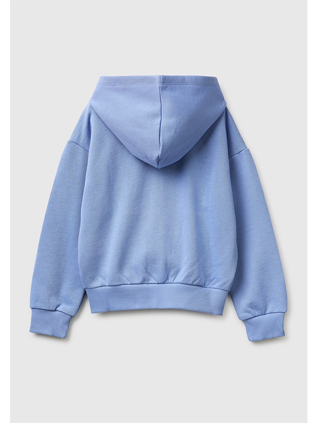 Turkuaz Kız Çocuk Havacı Mavi Simli Logolu Fermuarlı Cepli Kapüşonlu Yüksek Yaka Sweatshirt-1