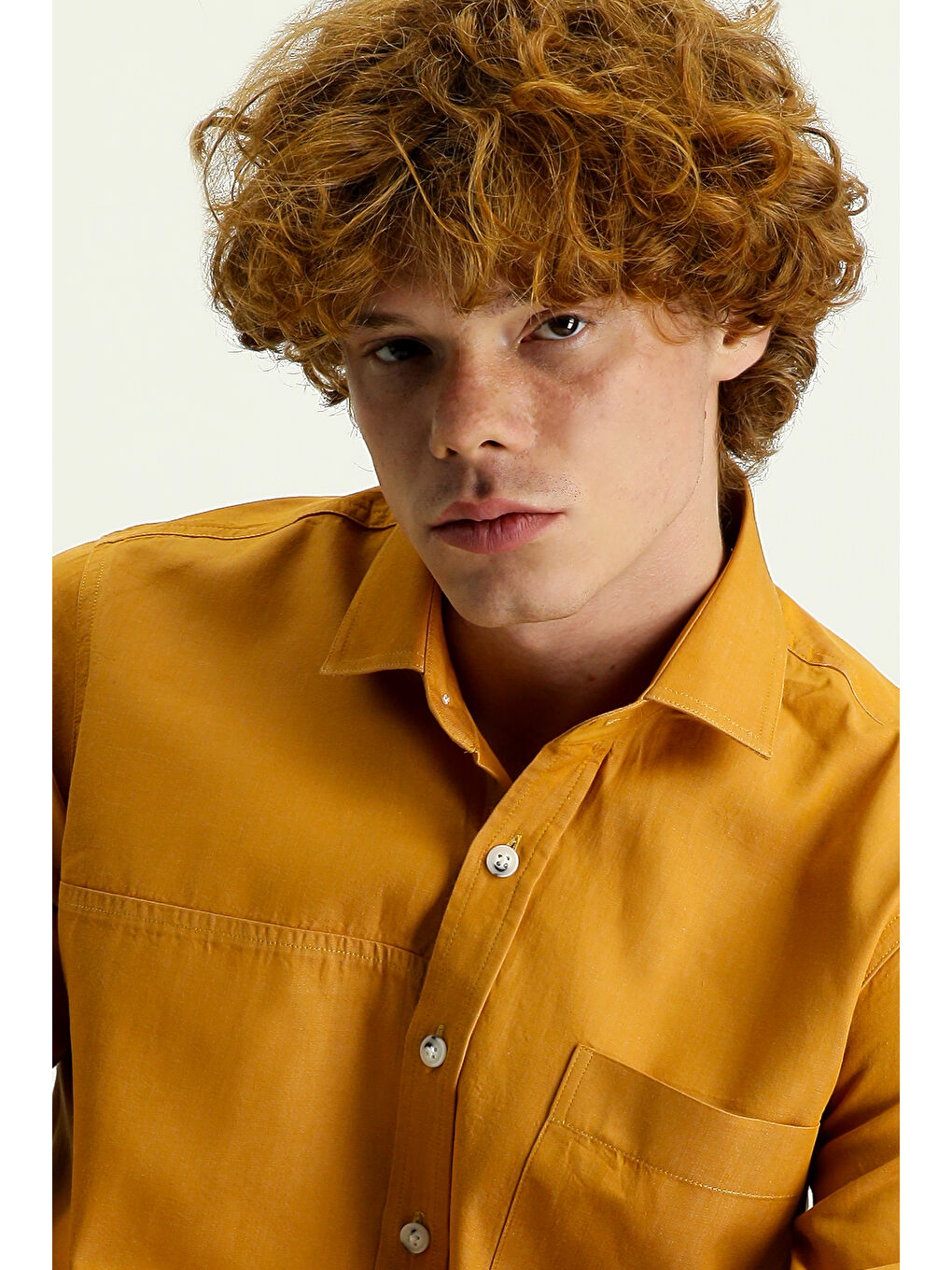 Sarı Uzun Kol Slim Fit Dar Kesim Denim Pamuk Gömlek-1