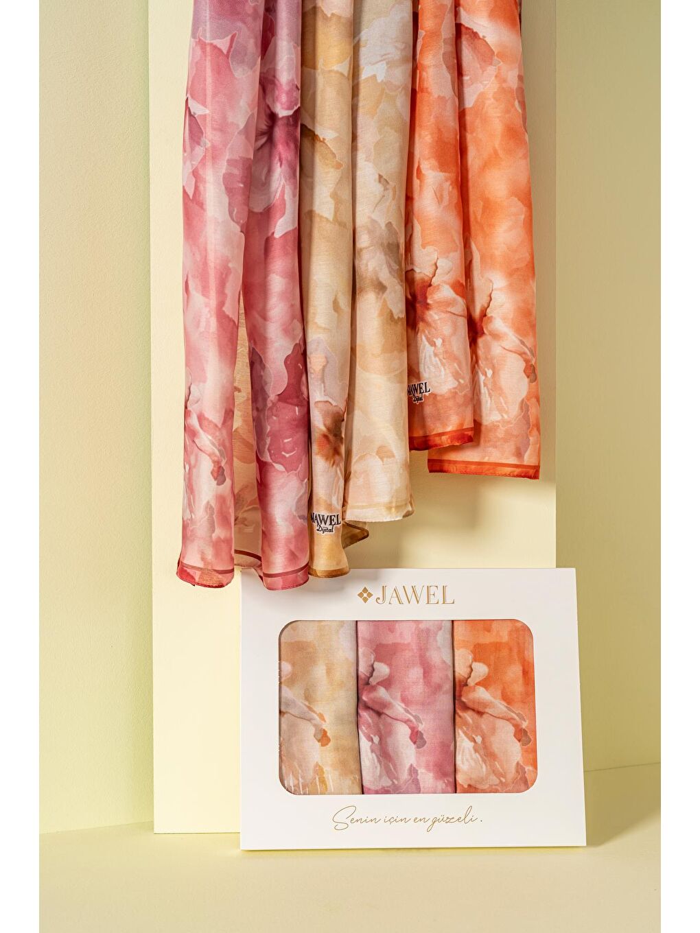 Karışık Kadın Aquarelle Soft Şal Paketi (Turuncu-Krem Bordo-Sarı)