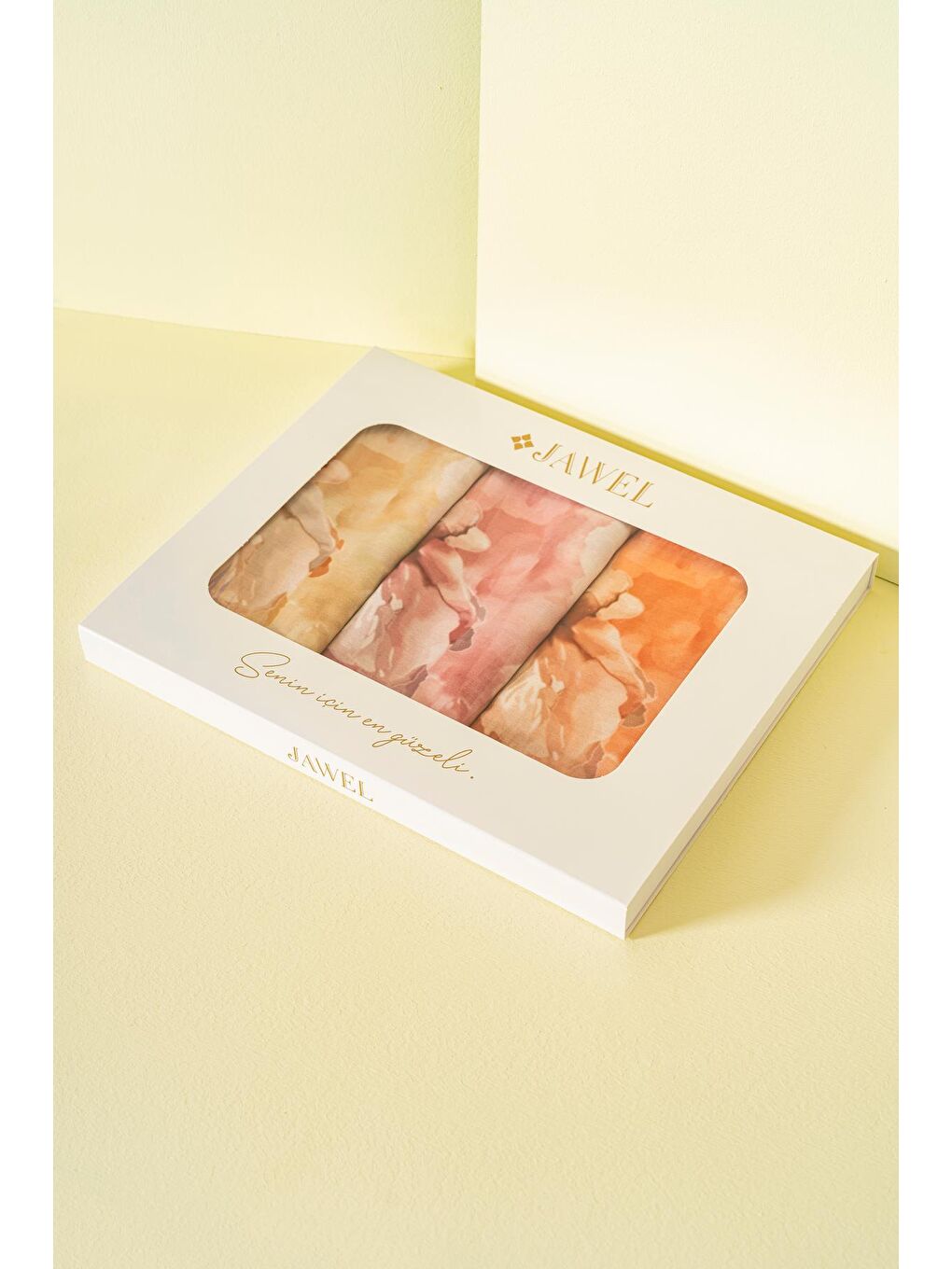 Karışık Kadın Aquarelle Soft Şal Paketi (Turuncu-Krem Bordo-Sarı)-1