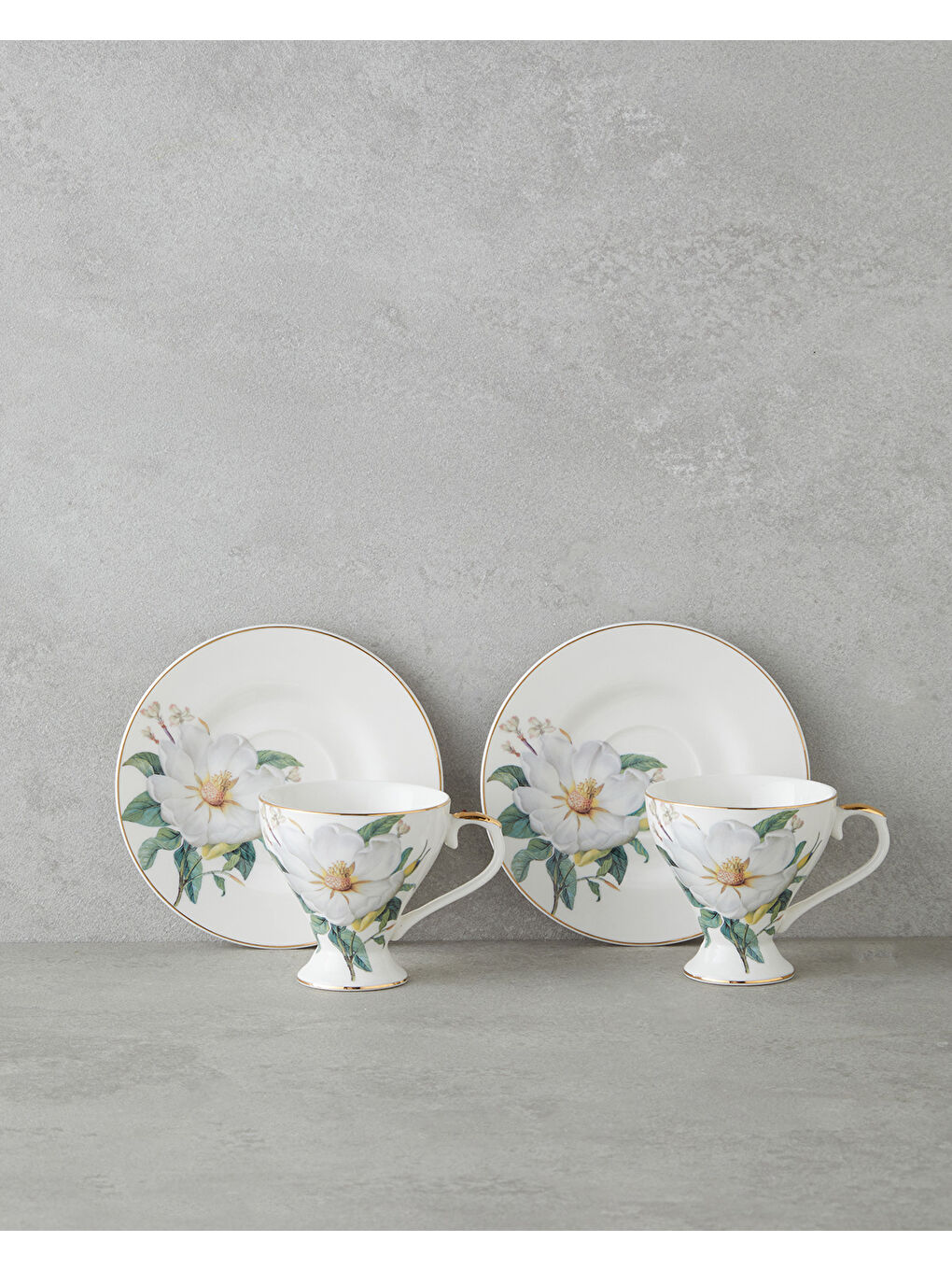 Garden Lovely New Bone China 4 Parça 2 Kişilik Kahve Fincan Takımı 90 ml Yeşil-Beyaz-1