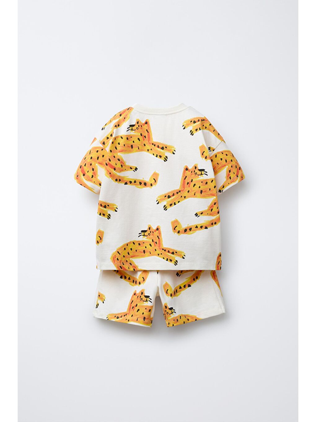 Karışık Erkek Çocuk Pamuklu Ekru Aslan Desenli Yazlık Şortlu T-Shirt Takım-4