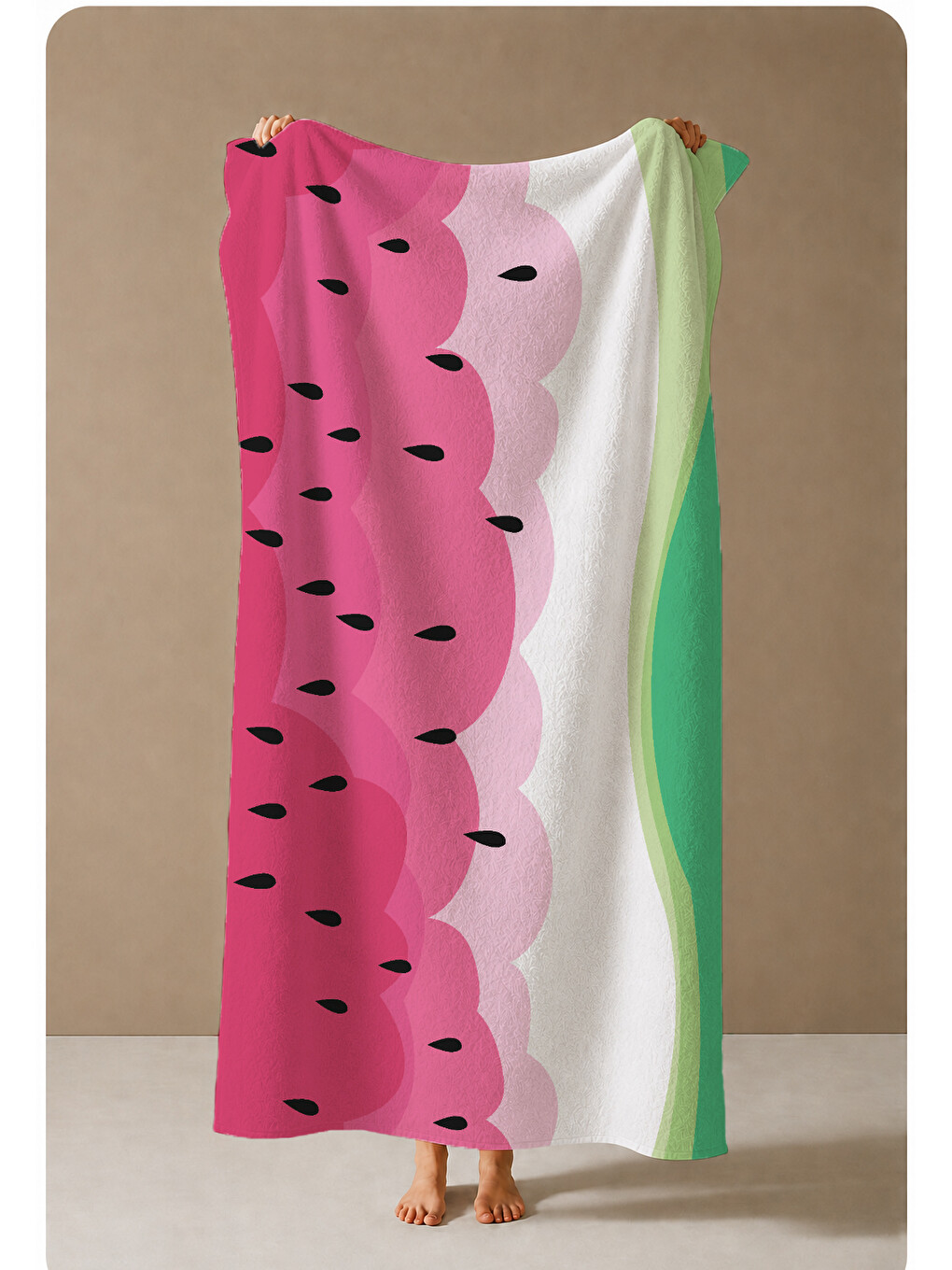 Pembe Yeşil Karpuz Dilimi Renk Bloklu Desenli 70x150 Cm Dijital Baskılı Plaj Ve Banyo Havlusu-3