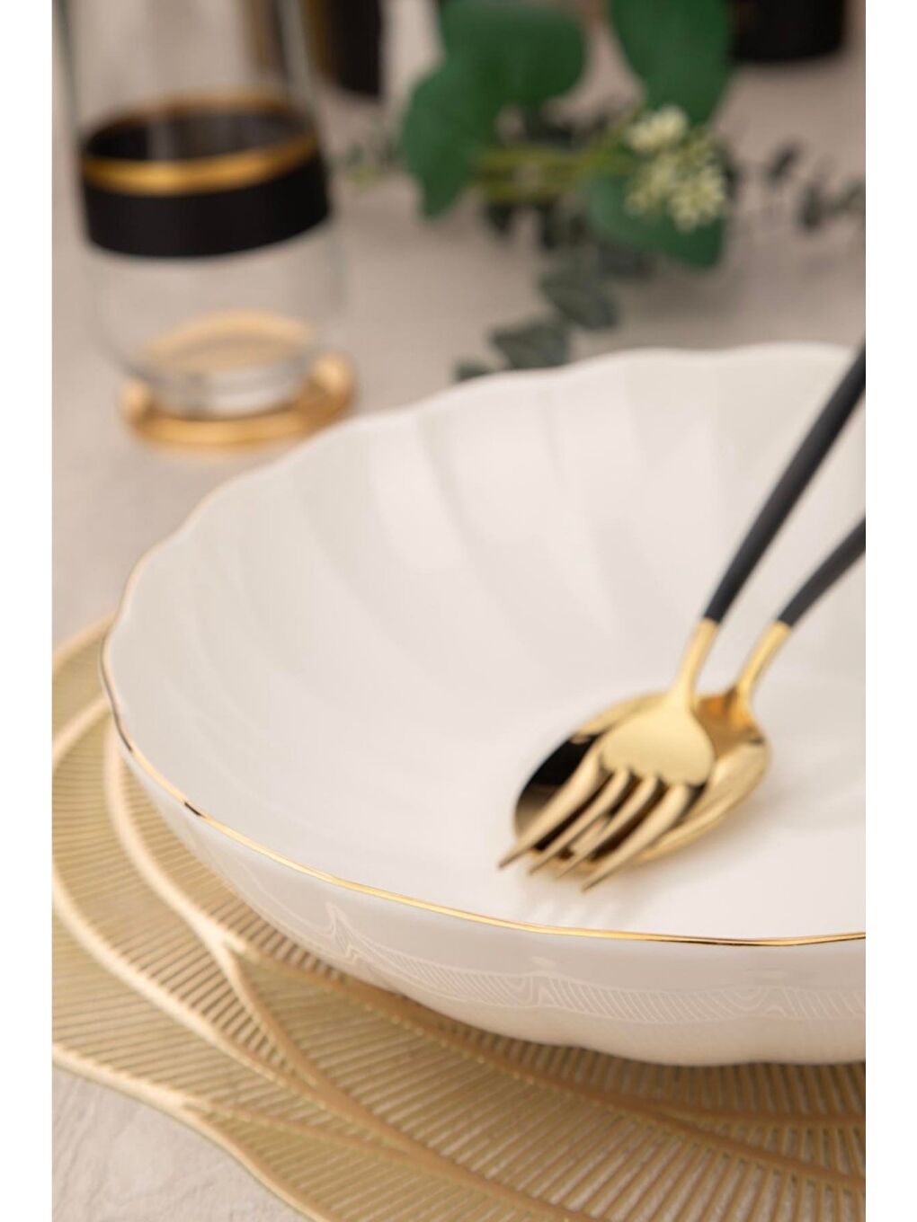 Karışık Bone Luz Altın Yaldzlı Bowl Kase 25x6cm 2000ml 4 lü BNLZF25KS00-4