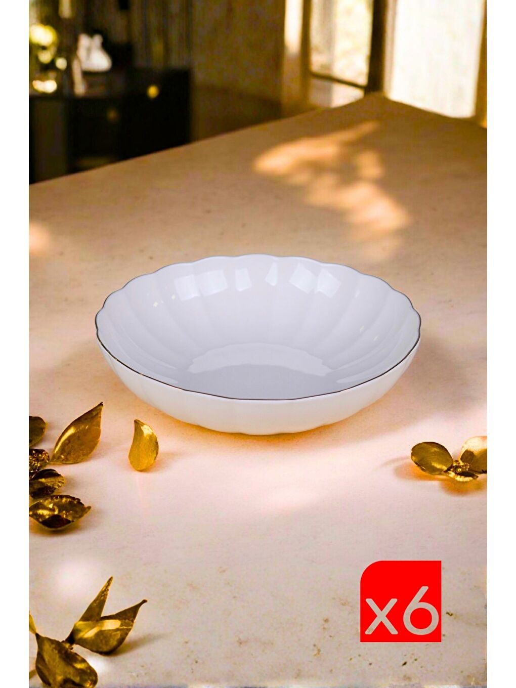Karışık Bone Luz Altın Yaldzlı Bowl Kase 25x6cm 2000ml 6 lı BNLZF25KS00